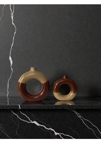 Iskandinav Dekoratif Halka Beton Vazo – Kahve Bej modelleri