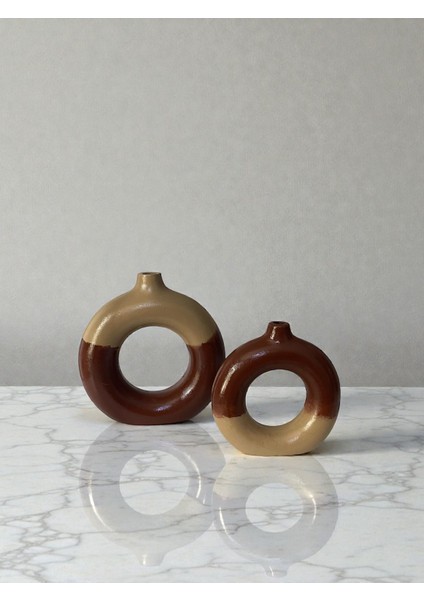 Iskandinav Dekoratif Halka Beton Vazo – Kahve Bej fırsatları