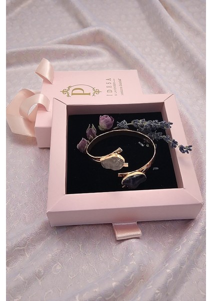 Saf Bakır & Ametist – Gül Kuvars Taşlı Bileklik | Aşk, Denge & Antik Enerji modelleri