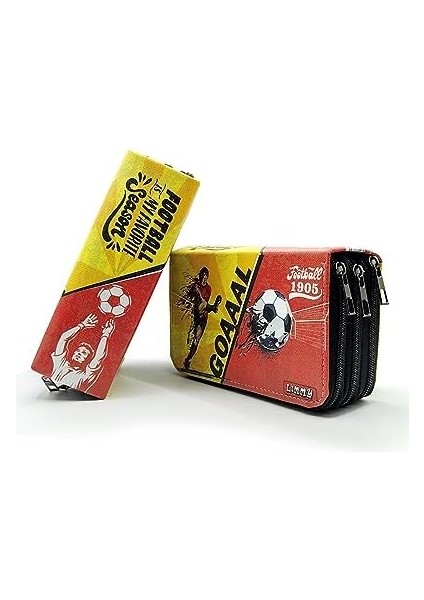 Kalem Kutusu Sarı-Kırmızı Taraftar Organizer Kalemkutu Vegan Deri Üç Bölmeli Kalemlik