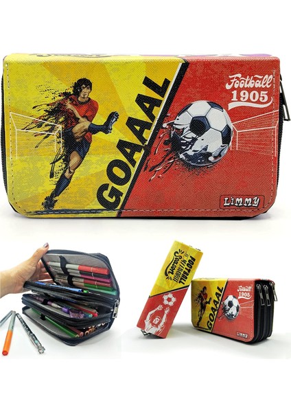Kalem Kutusu Sarı-Kırmızı Taraftar Organizer Kalemkutu Vegan Deri Üç Bölmeli Kalemlik modelleri