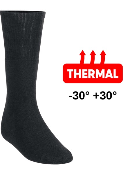 Thermal Siyah Havlu Dokuma Çorap – Topuksuz, 35–50 Numara Uyumlu, Asker ve Sivil Kullanım (-30°c / +30°c)