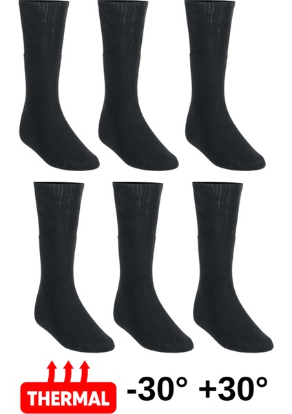 6’lı Thermal Siyah Havlu Dokuma Çorap Seti – Topuksuz, 35–50 Numara Uyumlu, Asker ve Sivil Kullanım (-30°c / +30°c)