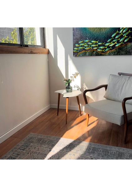 Ahşap Ayaklı Koltuk Yanı Ceviz C Sehpa - Oturma Odası Dekorasyonu