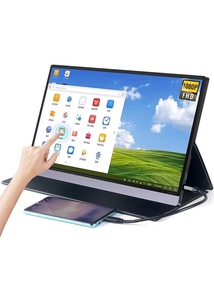 15.6 Full Hd Dokunmatik Taşınabilir Monitör | Tek Kablo Bağlantı | Portable Monitör Kılıflı Vesa Uyumlu