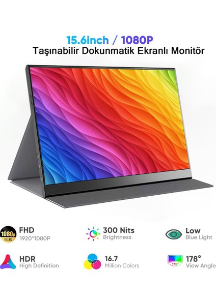 15.6 Full Hd Dokunmatik Taşınabilir Monitör | Tek Kablo Bağlantı | Portable Monitör Kılıflı Vesa Uyumlu modelleri