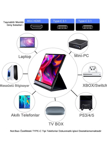 15.6 Full Hd Dokunmatik Taşınabilir Monitör | Tek Kablo Bağlantı | Portable Monitör Kılıflı Vesa Uyumlu fırsatları