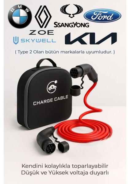 Elektrikli Araç Şarj Seti Type2 Tüm Modellerle Uyumludur Hızlı Şarj