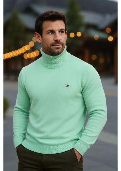 Erkek Günlük Dar Mint Tam Balıkçı Yaka Kazak fiyatları