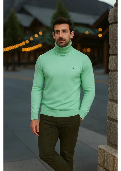 Erkek Günlük Dar Mint Tam Balıkçı Yaka Kazak fırsatları