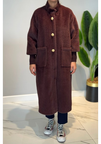 Broş Detaylı Angora Kaban Mont 15231 Kahverengi fiyatları