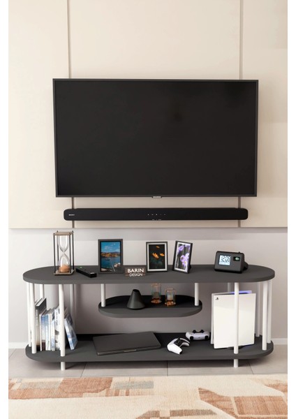 Modern Tv Ünitesi Ahşap Raflı 2 Katlı Televizyon Sehpası Minimalist,dayanıklı, Tv Standı Beyaz Demir