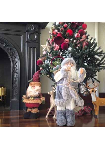 Lüks Yılbaşı Noel Baba Dekoru 45CM Gri-Beyaz AST7366