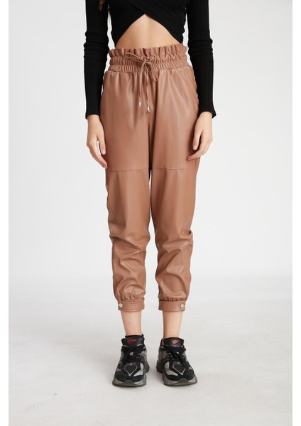 Perry Paçası Çırtçıtlı Deri Pantolon Taba 50222-01 modelleri