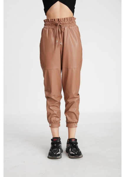 Perry Paçası Çırtçıtlı Deri Pantolon Taba 50222-01 fırsatları