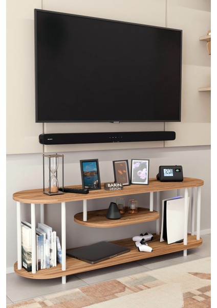 Modern Tv Ünitesi Ahşap Raflı 2 Katlı Televizyon Sehpası Minimalist,dayanıklı, Tv Standı Beyaz Demir fiyatları