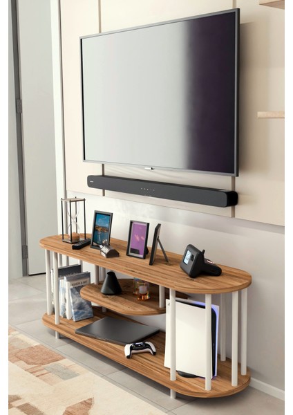 Modern Tv Ünitesi Ahşap Raflı 2 Katlı Televizyon Sehpası Minimalist,dayanıklı, Tv Standı Beyaz Demir modelleri