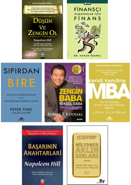- Zengin Baba Yoksul Baba + Kendi Kendine Mba + Sıfırdan Bire + Finansçı Olmayanlar Için Finans + Düşün Ve Zengin Ol + Başarının Anahtarları + Milyoner Aklın Sırları – 7’li Kitap Set