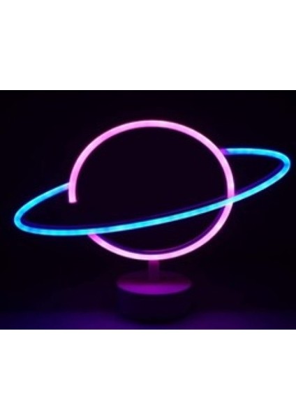 Neon Işıklı Satürn Lamba (Pil + Usb)