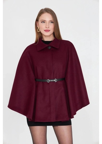 Kemerli Kaşe Panço Bordo Pt