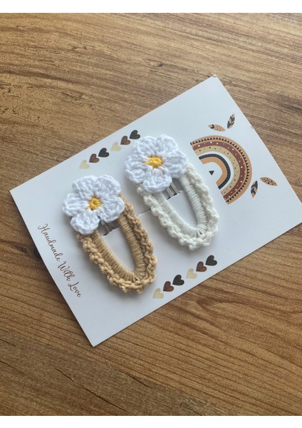 El Örgüsü Çiçekli Çıt Çıt Toka | Bebek ve Kız Çocuk Saç Tokası | Amigurumi Toka – El Yapımı Aksesuar
