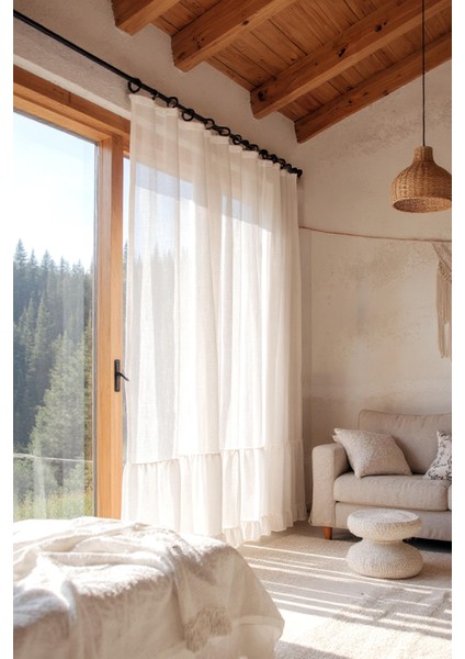 Fırfırlı Keten Tül Perde Tek Kanat Vintage indirimleri