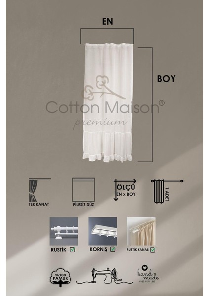 Fırfırlı Keten Tül Perde Tek Kanat Vintage