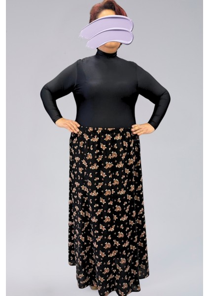Parçalı Uzun Namaz Etek, Viskon Çiçek 8 Parça Uzun Kadın Etek