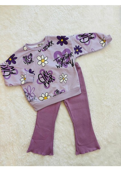 Girl Power Baskılı Kız Çocuk 2’li Takım – Sweatshirt ve Ispanyol Paça Pantolon
