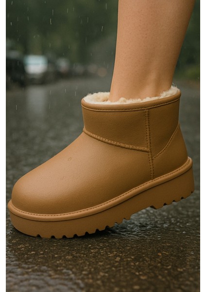 Softwarm Kadın Yünlü Yağmur Çizmesi Su Geçirmez Kar Botu Kısa Bot Içi Kürklü
