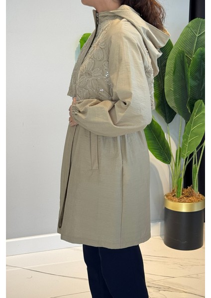 Çiçek Işleme Kapak Detaylı Ceket Kapüşonlu Kap 140098 Taş fiyatları