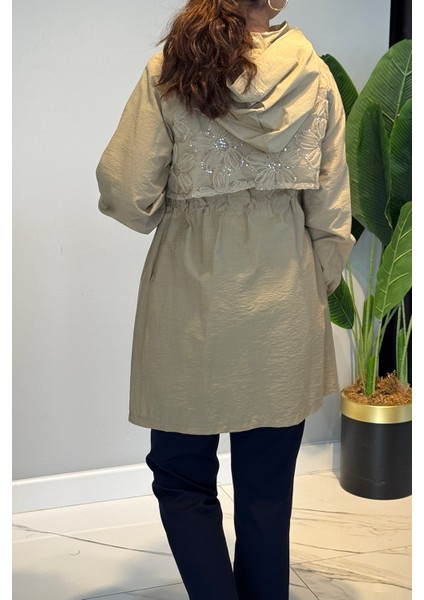 Çiçek Işleme Kapak Detaylı Ceket Kapüşonlu Kap 140098 Taş modelleri