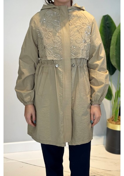 Çiçek Işleme Kapak Detaylı Ceket Kapüşonlu Kap 140098 Taş fırsatları