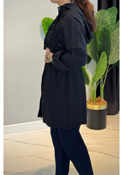 Çiçek Işleme Kapak Detaylı Ceket Kapüşonlu Kap 140098 Siyah fiyatları