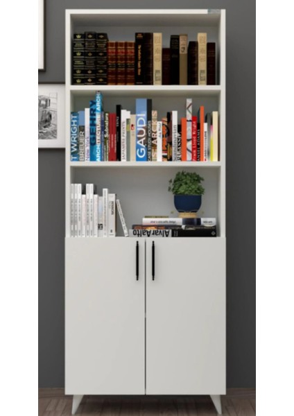Renazzo %100 Mdf Kapaklı Tekli Modül Ayaklı Beyaz Geniş Kitaplık