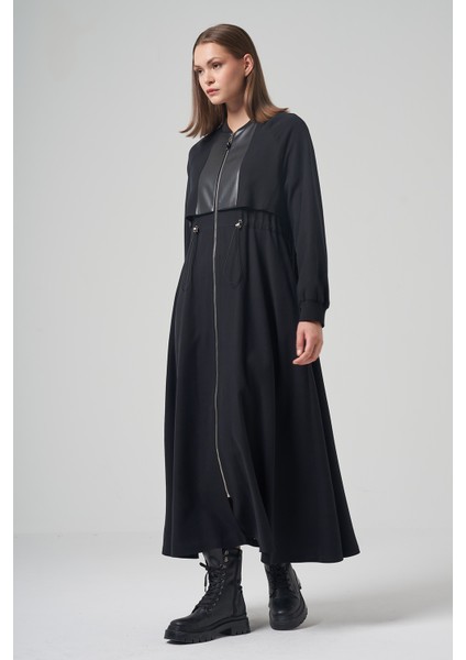 Anjelik Önden Fermuarlı Kap Ceket 6825 Siyah