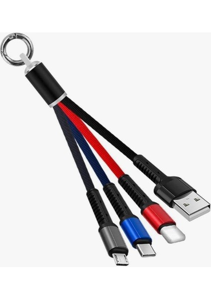 Anahtarlık Çoklu Şarj Kablosu 4 Başlıklı