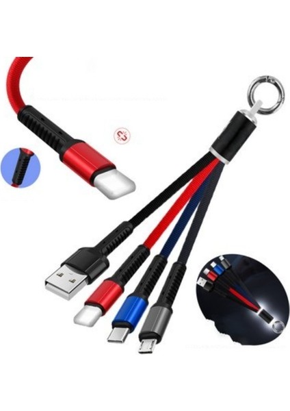 Anahtarlık Çoklu Şarj Kablosu 4 Başlıklı fiyatları