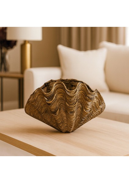 Dekoratif Istiridye Vazo - Ahşap Renk