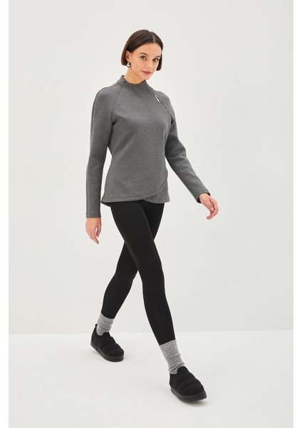 Scuba Kumaş Dik Yaka Fermuar Detaylı Antrasit Regular Örme Sweatshirt fiyatları