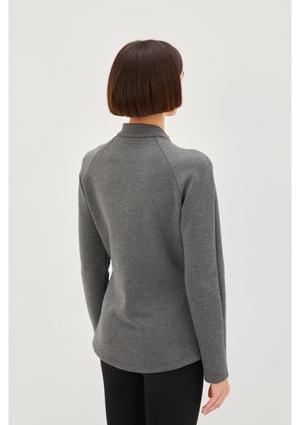 Scuba Kumaş Dik Yaka Fermuar Detaylı Antrasit Regular Örme Sweatshirt indirimleri