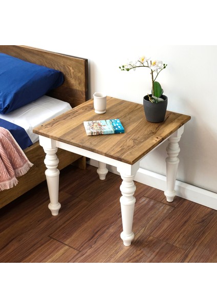 Koltuk Yanı Beyaz Ayaklı Ceviz Sehpa - Oturma Odası Dekorasyonu