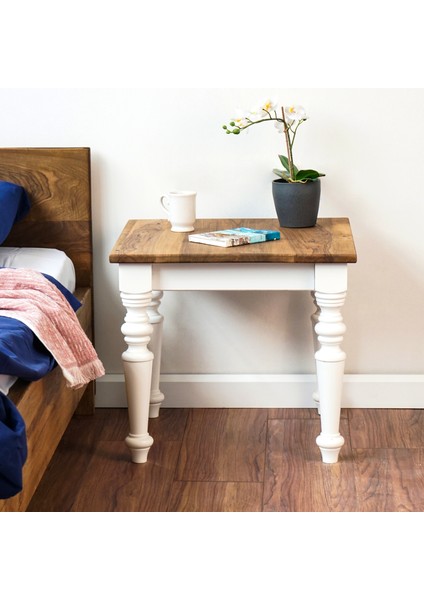 Koltuk Yanı Beyaz Ayaklı Ceviz Sehpa - Oturma Odası Dekorasyonu fiyatları