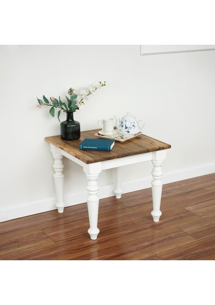 Koltuk Yanı Beyaz Ayaklı Ceviz Sehpa - Oturma Odası Dekorasyonu