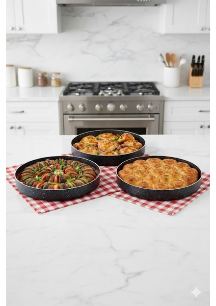 Granit Fırın Kabı Fırın Tepsisi 3 Lü Set 28 cm - 30 cm -32 cm