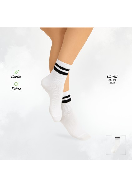 Premium Beyaz 3'lü Kadın Kolej Çorap Seti