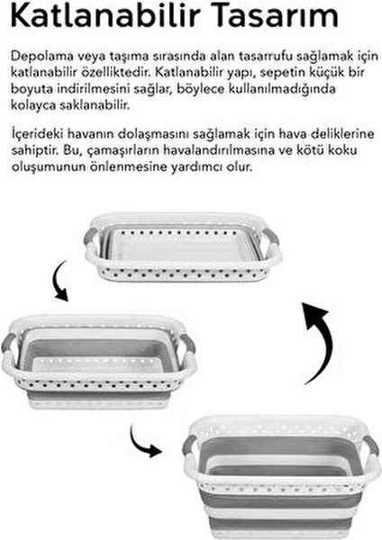 Katlanabilir Silikon Çamaşır Sepeti 40 lt Mega Boy Akordiyon Özellikli