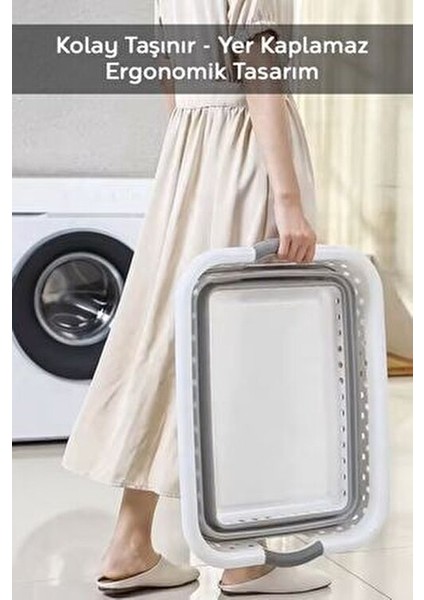 Katlanabilir Silikon Çamaşır Sepeti 40 lt Mega Boy Akordiyon Özellikli