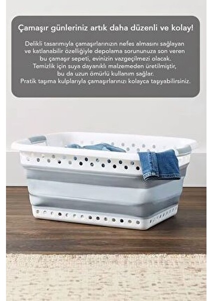 Katlanabilir Silikon Çamaşır Sepeti 40 lt Mega Boy Akordiyon Özellikli