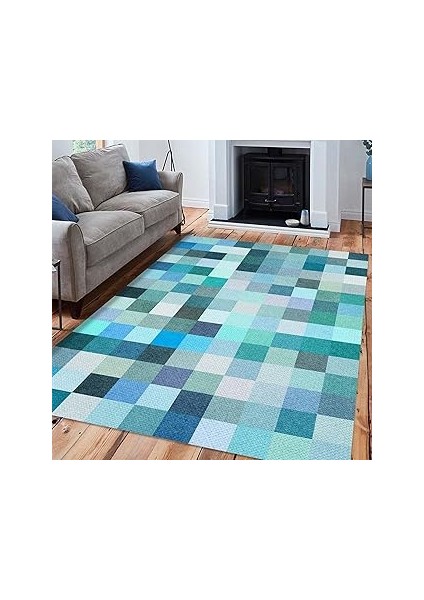 Dizayn Andred Desenli Pamuk Tabanlı Yıkanabilen Kaydırmaz Salon Halısı 100X200